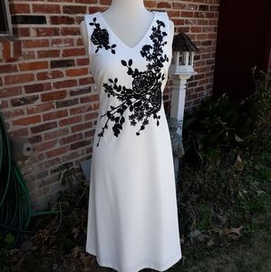 Calvin Klein Nautical White Dress w/Black Beaded Embellishments